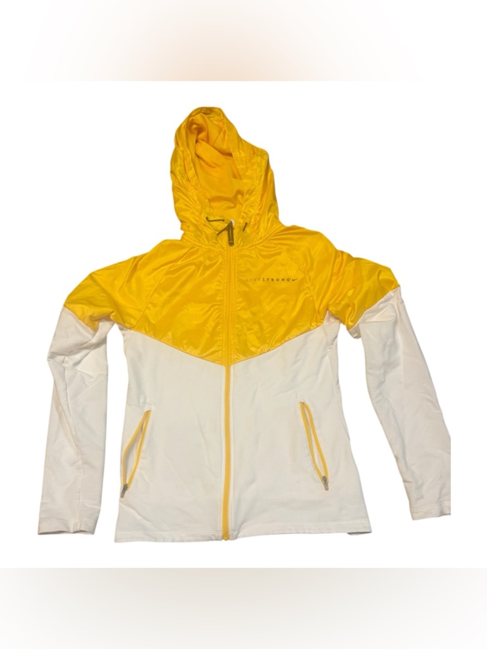Nike Dri-FIT Livestrong women's‎ full-zip hooded jacket yellow and white size XS